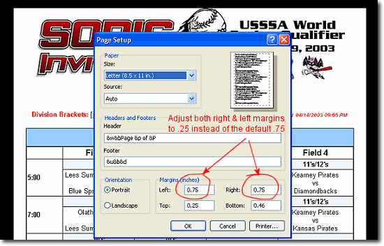 Page Setup - Changing the Margins